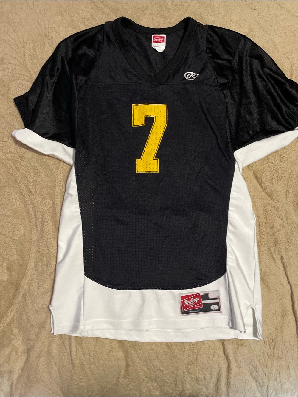 Rawlings Men’s Black/White Football Jersey with Yellow Number 7